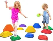 11 pcs Toddler Balance Stepping Stones Jumping Step River Stones with Non-Slip Rubber Bottom Balancing Stones for Kids Indoor Outdoor Coordination & Strength Fish Shape