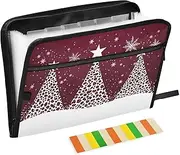 Quteprint 13 Pockets Expanding File Folder with Zipper Closure, Christmas Trees Snowflakes Stars Accordion File Folder with Sticky Labels, Letter Size A4 Papers Expandable File Document Organizer