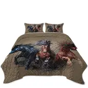 Cool Art Storming Horses Painted on Concrete Coverlet