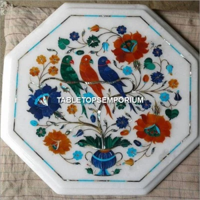 Birds Floral Art Marble White Coffee Corner Table Top Marquetry Inlay Arts Gift