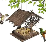 Wooden Hanging Bird Feeder, Waterproof Solid Cottage Wood Wild Bird Feeder, Extra-Large Bird Feeder Outside Attracts Blue Jays,