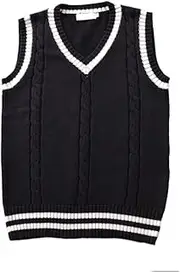 [Betonsa] Men Women Knitted Cotton V-Neck Vest JK Uniform Pullover Sleeveless Sweater School Cardigan