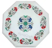 White Marble Coffee Table Top Semi Precious Gemstone Inlay Work Sofa Side Table