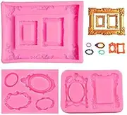 3 Pieces Pink Picture Frames Silicone Mold for Cake Decorating Sugar Gum Paste Chocolate Cookies Resin Polymer Clay