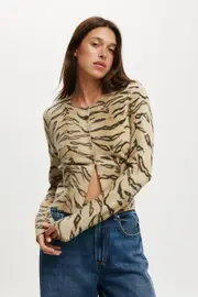 [Cotton On Women] Cotton On Women - Everfine Knit Crew Cardigan - Leopard 2XL LEOPARD