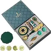Wax Stamp Kit - Wax Seal Stamps,Complete Wax Seal Stamp Set with Wax Beads, Wax Seal Warmer, Spoon and Candles for Letter Sealing, Wine Packages