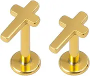 [Niaspi] 2Pcs 16G Cross Stainless Steel Labret Stud Internally Threaded Lip Piercing Nose Studs Lip Bar 8mm 10mm Minimalist Cristian Tragus Helix Cartilage Body Piercing Jewelry for Women