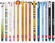Legami, Set of 14 Erasable Gel Pens with Thermosensitive Eraser Ink, Assorted Ink Colours and Case Designs 0.7mm Tip Animal