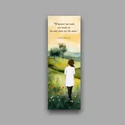 Whimsical unique bookmark girl in meadow birds trees positive Bronte Quote