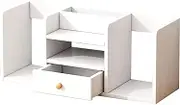 Desk Bookcase with Drawer, Book Shelves, Office Supplies, Books, Stationery Storage, 3 Layers Desktop Bookshelf, 56 * 18 * 25cm, White