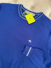 ETRO Milano Pullover Wool Knit Logo Crew Neck Royal Blue Sweater Men's XL Size