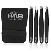 Plucker Eyebrow Tweezers Surgical Grade Hand Filed 4 different tips Black color