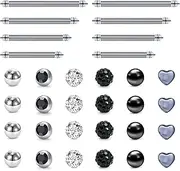 [Briana Williams] 6pcs Stainless Steel Straight Barbell Set 14G Tongue Nipple Industrila Piercing Bars Jewellery (12/14/16/18/20/25/32/35/38mm)