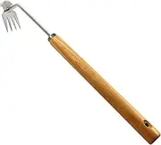 Weed Puller 4 Teeth Weed Rake 15.8'' Long Handle Weed Remover Tool Dual Purpose Uprooting Weeding Tool Garden Tool for Garden Farm Vegetable Planting & Weeding Wooden Handle Weed Puller