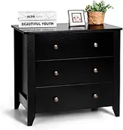 Costway Drawer Chest with 3 Drawers,Solid Curved Legs and Stable Frame Double Handled Bedside Table Storage Dresser Cabinet for Bedroom, Living Room, Entryway, Nursery 72 x 45 x 66 cm Drawer Dresser