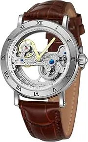 [FORSINING] Men's Unique Design Luxury Automatic Movt Popular Style Genuine Leather Strap Skeleton Watch