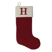 St. Nicholas Square Red Cable Knit Monogram H Stocking 21" New