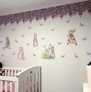 Purple Florals Australian Design Hand Painted Peel & Stick, Removable Wall Decal. Nursery, Kids Playroom, Kids Teens Bedroom