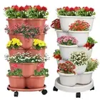 Vertical Garden Strawberry Stackable Planters Herbs Petunias Pancy Yard Labels