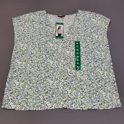 Hilary Radley Blouse Womens XL Short Sleeve V Neck Pullover Check Colorful White