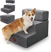 Sytopia Pet Stairs 3 Steps, Highly Elastic Sponge, Washable Cover, Dog Stairs for Small Dogs and Cats, Cat Stairs Dog Ramp for Bed, Sofa, Couch, Grey