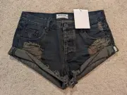 New One Teaspoon sz 25 Fox Black Bandit Denim Jean Short yfb2