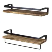 Dracelo Bathroom Shelf 16.75" x 2.75" x 5.5" W/ Towel Bar Metal Brown (Set of 2)