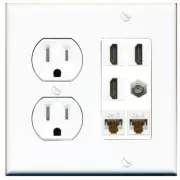 2 Port CAT6 COAX 3 HD Wall Plate-Tamper Proof White
