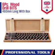 6-Piece Auger Wood Drill Bits Set 460mm Long Hex Shank Twist 10-20mm With Box