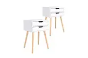 2X Bedside Table 2 Drawer Wood Leg Storage Cabinet Nightstand SUZY WHITE