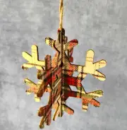 Ashland Plaid Red Black & White Fabric Snowflake Christmas Ornaments Ash-08