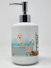 Sandy Bedlington Terrier in Bathtub Ceramic Soap Dispenser Hand Soap Dispenser