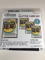 Krazy Kreations Studio Owls Glitter Card Kit - New Makes 4 Cards