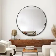 Sleek Black Round Wall Mirror 100cm Aluminium Alloy Frame Modern Minimalist Design for Living Room Bedroom Bathroom Stylish Home Décor Accent