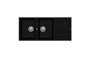 CARYSIL Enigma D200 Granite Kitchen Sink - 1160 x 500mm Double Bowl with Drainer - Deep Black - Top/Under Mount