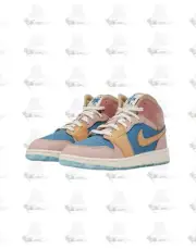 Kids Nike Air Jordan 1 Mid GS Pink Blue Beige White FN7452-400 Sneaker Trainer