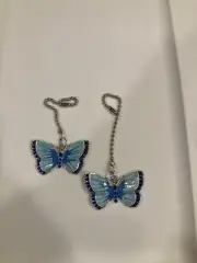 RETRO BLUE BUTTERFLIES BUTTERFLY SILVER CEILING FAN LIGHT SWITCH PULL LG PAIR