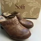 Sofft Laina Mocha NEW Size 8 Studded Leather Mule Clog Women’s Shoes