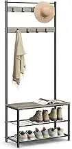 VASAGLE Coat Rack, Hall Tree with Shoe Storage Bench, 3-in-1, Steel Frame, for Entryway, 12.6 x 27.6 x 69.8 Inches, Industrial, Greige and Black UHSR41MB