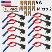 10 Pack Micro2 Add-A-Circuit Fuse Tap Holder Blade Style ATR APT 5A M2 Fuses