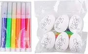 Paintable Easter Eggs, Art Kit | 6X Color Marker Set with Blank Craft Eggs, Fun Coloring Project with Safe Materials for Girls Boys Easter Basket Hunt Party Springtime Holiday