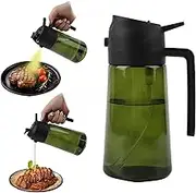 16oz Green Light-Blocking Kitchen 2 in 1 Oil Dispenser, 470ml Olive Oil Dispenser Bottle, Olive Sprayer for Cooking, Spray and Pour Glass Bottle, for Kitchen Salads, Air Fryer, Barbecue, and Baking