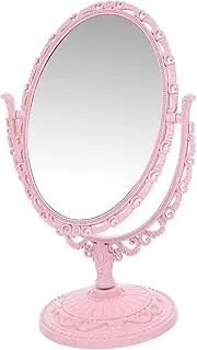 VICASKY Vanity Table Essential Pink Heart Small Desk Mirror Double-Sided Magnifying Rotating
