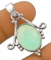 Natural Aquamarine Chalcedony 925 Sterling Silver Pendant @B4-2