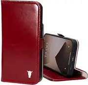 TORRO Leather Case Compatible with iPhone 13 Pro Max – Genuine Leather Wallet Case/Cover with Card Holder and Stand Function (Red)