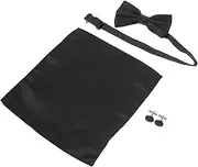 [GLSTOY] Classic Mens Tuxedo Studs Bow Tie and Cufflinks Satin Handkerchief Set for Formal Occasion