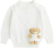 [Simplee kids] Baby Sweater with Bear in The Pocket Hand Crocheted Pullover Sweater Knit Toddler Clothes for Winter and Fall