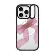 iPhone 16 Pro Impact Ring Stand Case MagSafe Compatible Pink Organza Ribbon