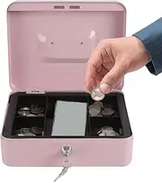 Cash Box | Sturdy Money Box with Secure Lock - Metal Locking Secure Portable Saving Organizer for Document Register Valuables Business Storage Passport Home Security