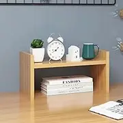Hbluefat Desktop Organizer Shelf, Small Desk Bookshelf, Wooden Tabletop Mini Bookcase, Modern Mini Display Storage Rack for Home Office (Wood)